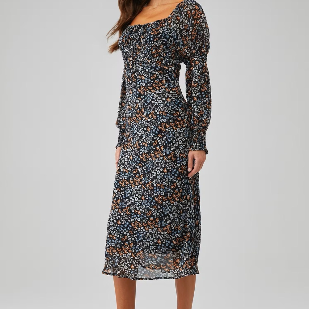 Astr the Label Salinas Midi Black Floral Dress Size M